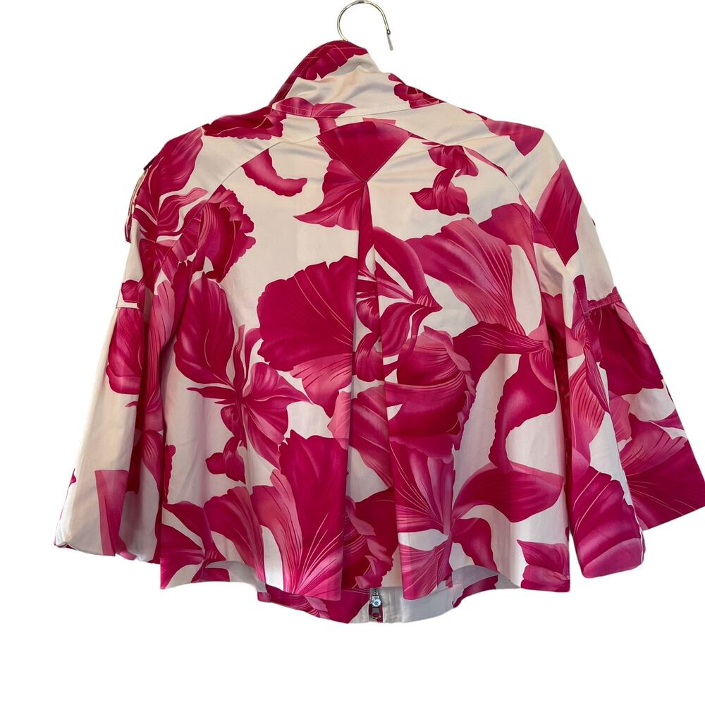 Cache Womens Zip Up Puffer Sleeve Jacket Floral Pink White Medium - Picture 7 of 7